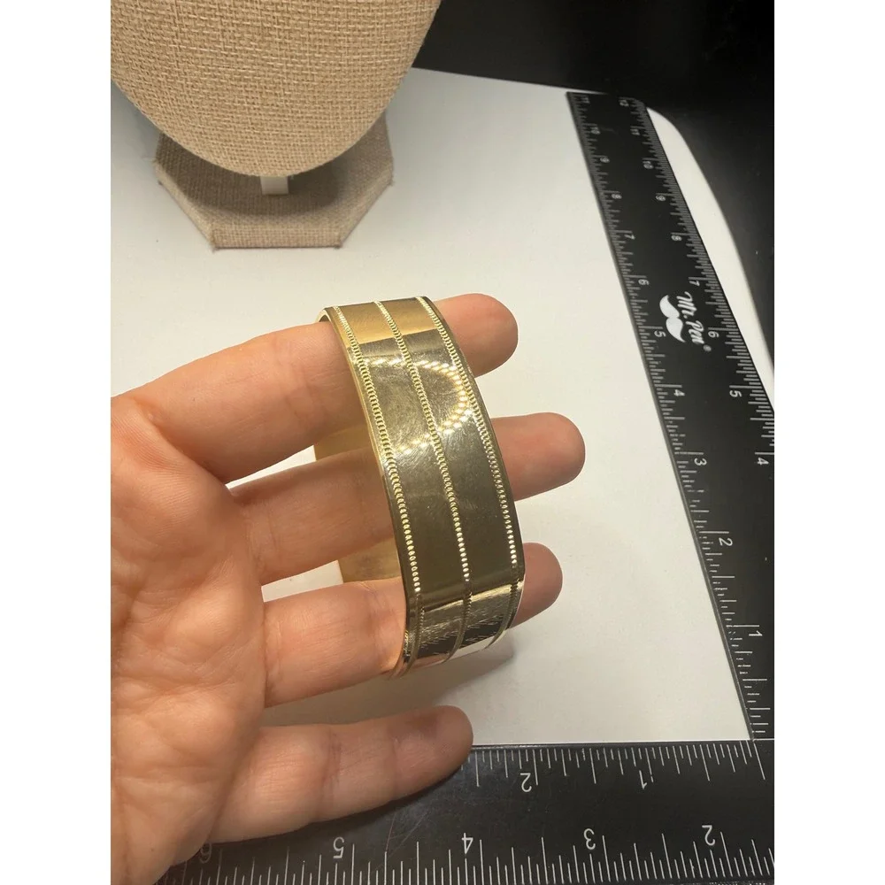 Vintage Gold‎ Tone Wide Square Bangle Bracelet Textured Stripe Geometric Cuffs